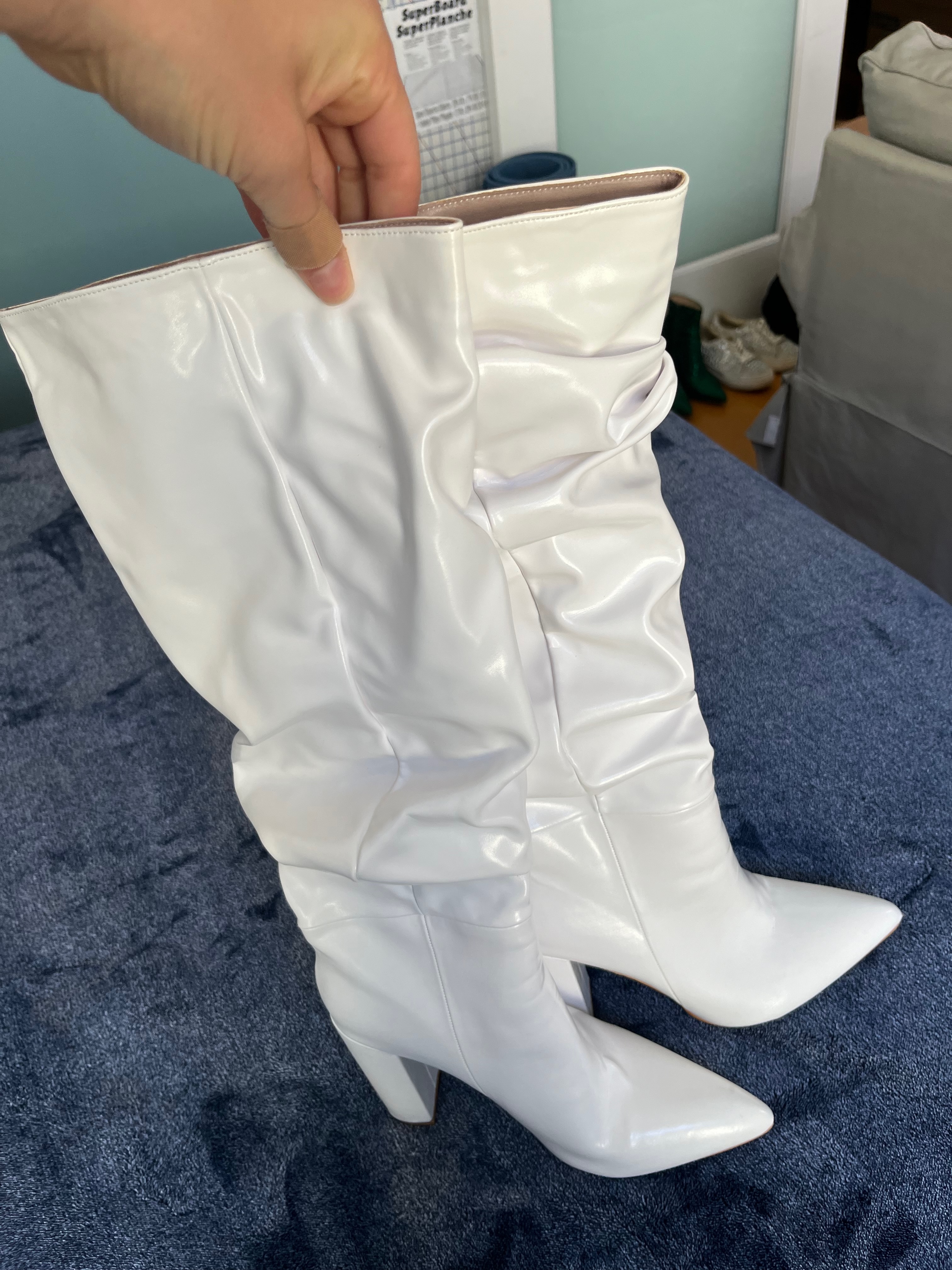 White Patent Slouchy Knee-High Boots