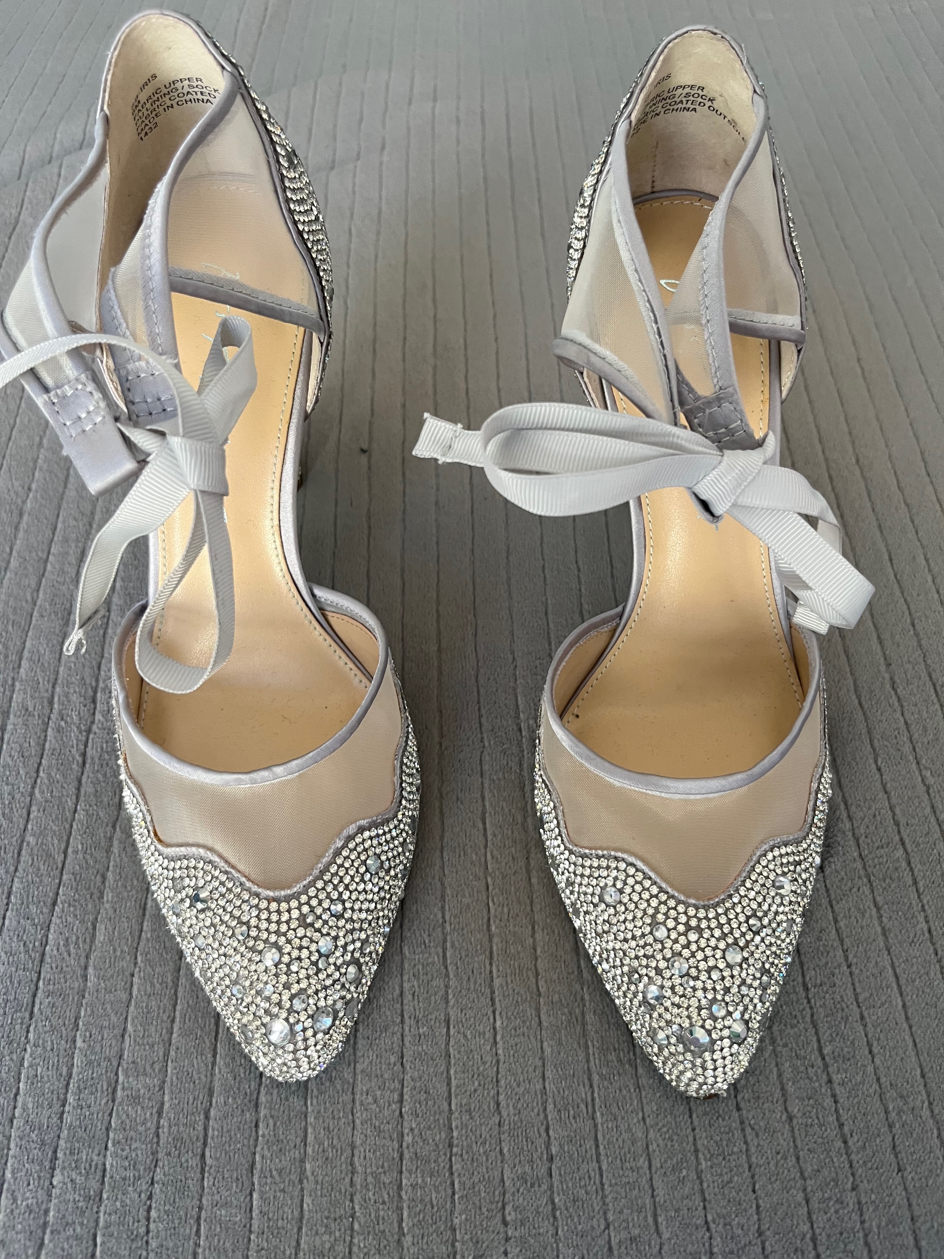 Betsey Johnson 'Iris' Silver Rhinestone Ankle-Wrap Stiletto Heels - Women's 8M - Like New